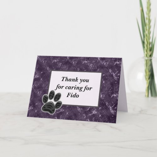 Thank You Pet Sitter Rich Purple with Paw Print Card