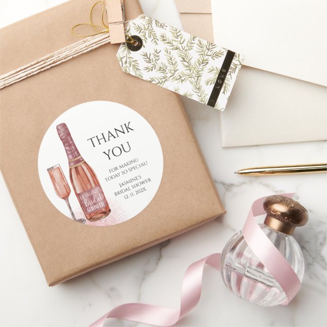 Thank you Petals & Prosecco Bridal Shower Classic Round Sticker (Gifting)