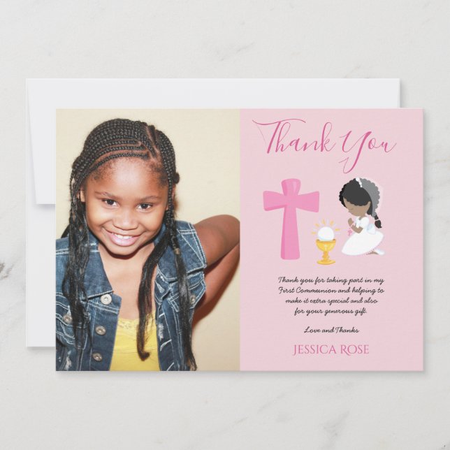 THANK YOU PHOTO 1st Communion - GIRL PINK (Front)