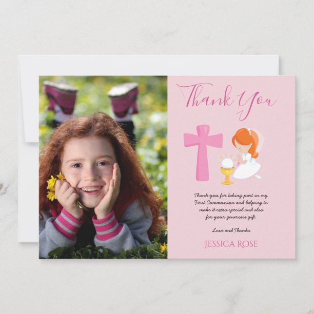 THANK YOU PHOTO 1st Communion - RED HAIR GIRL Card (Front)