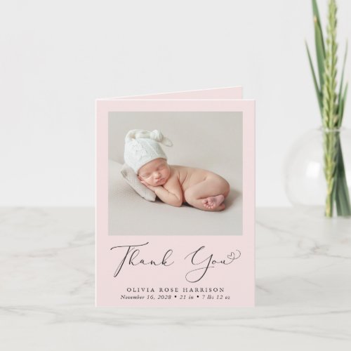 Thank You Photo Baby Girl Pink Birth Announcement