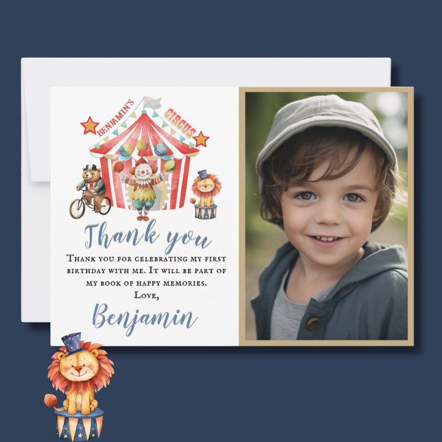 Thank You Photo Boy Circus Carnival Theme Birthday Card (Creator Uploaded)
