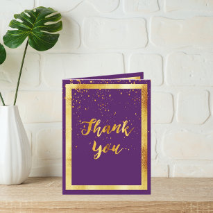 Thank you photo card birthday purple gold confetti