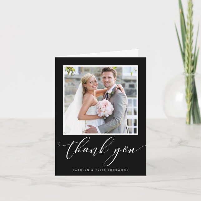 THANK YOU PHOTO CARD elegant wedding black (Front)