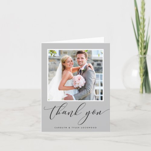 THANK YOU PHOTO CARD elegant wedding pale gray