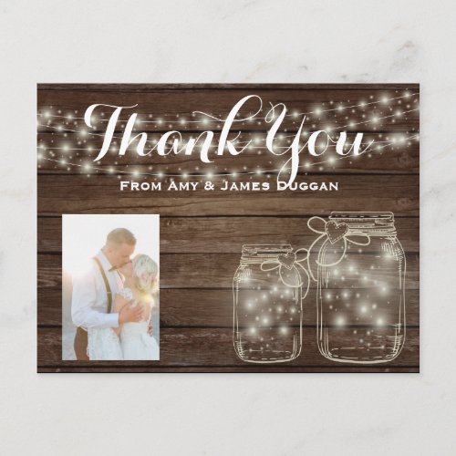 Thank YOU Photo Card Rustic Wedding Mason Jars