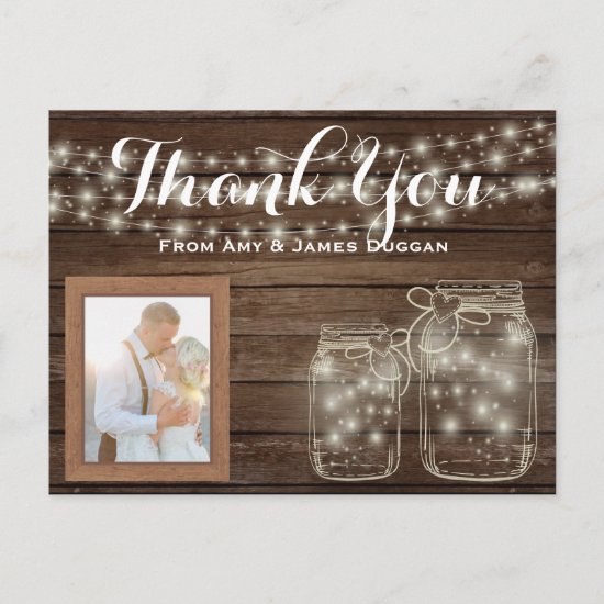 Thank YOU Photo Card Rustic Wedding Mason Jars
