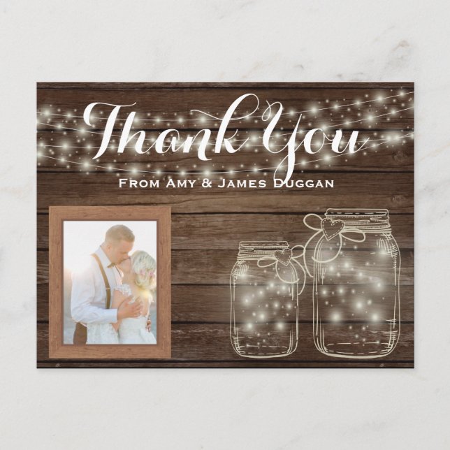 Thank YOU Photo Card Rustic Wedding Mason Jars (Front)
