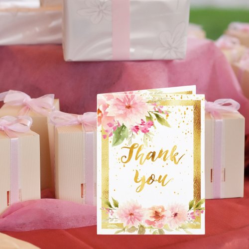 Thank you photo card watercolored dahlia flowers
