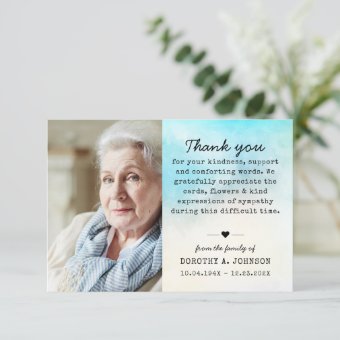 Thank You Photo Funeral Sympathy Grief Loss Card | Zazzle