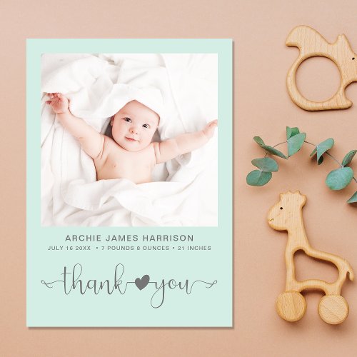 Thank You Photo Mint Birth Announcement