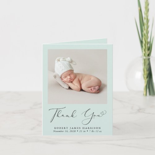 Thank You Photo Mint Birth Announcement