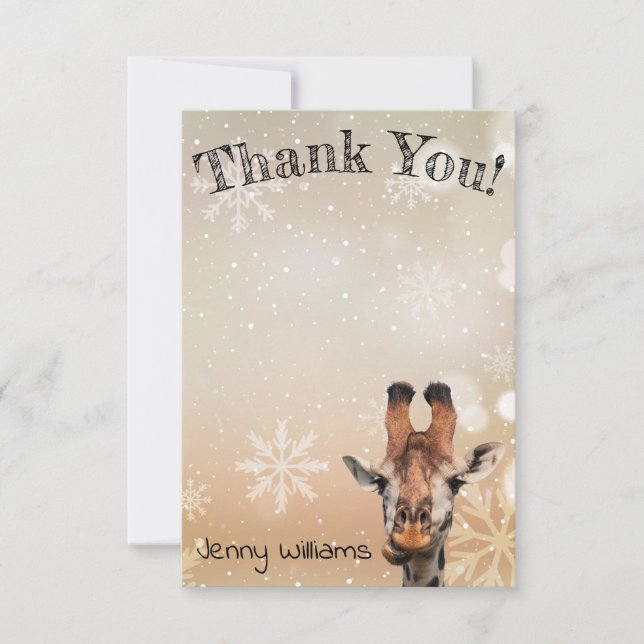 thank you,photo of funny giraffe,custom thank you card (Front)