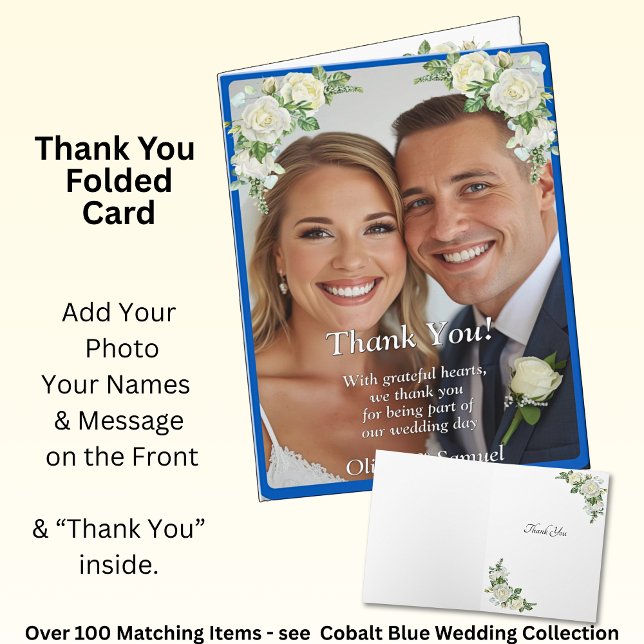 Thank You - Photo on Cobalt Blue & White Roses (Creator Uploaded)