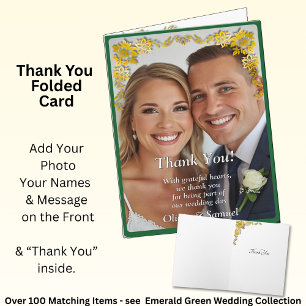 Thank You - Photo on Emerald Green & Gold Card