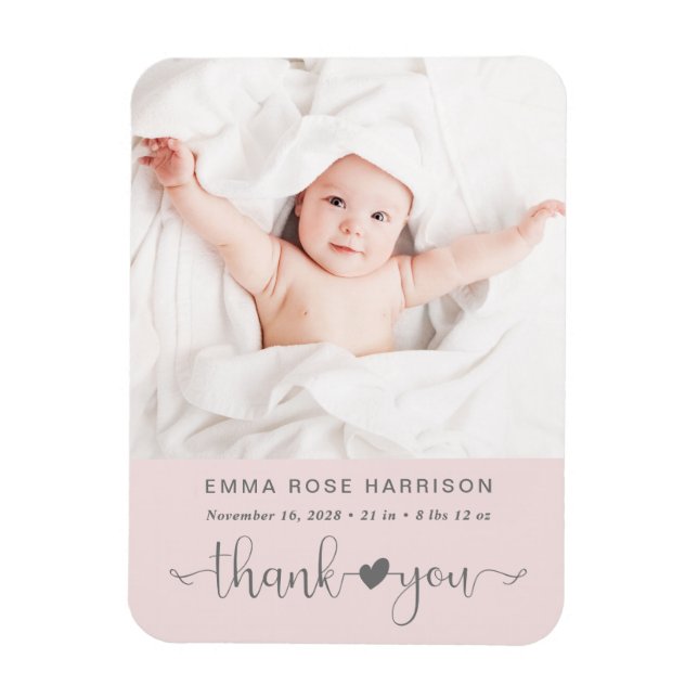 Thank You Photo Pink Girl Birth Announcement Magnet (Vertical)