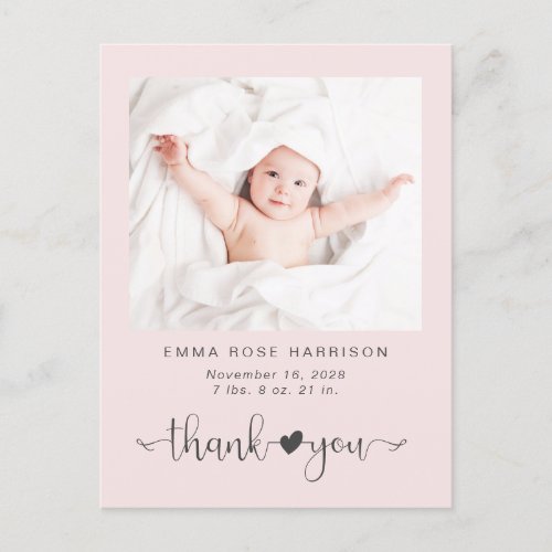 Thank You Photo Pink Girl Birth Announcement Postcard