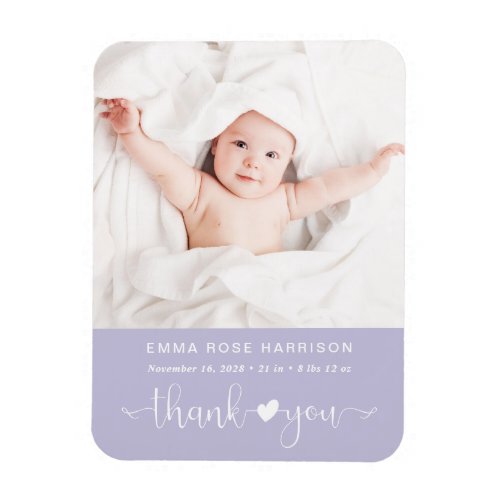 Thank You Photo Purple Girl Birth Announcement Magnet