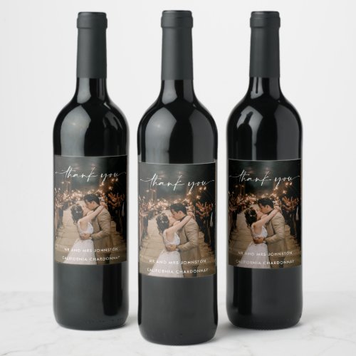 Thank You Photo Script Wedding Favor Wine Label