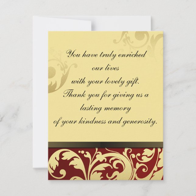 Thank You Photo Wedding Card Rouge & Gold Floral (Front)
