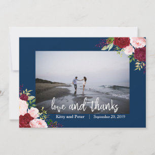 Thank You Photo Wedding Floral Navy Burgundy Card