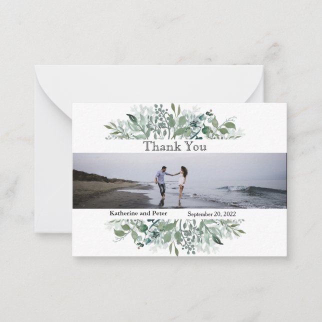 Thank You Photo Wedding Leaves Budget  Note Card (Front)