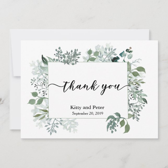 Thank You Photo Wedding Leaves Greenery Modern (Front)