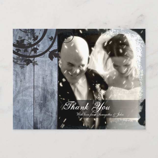 Thank You Photo Wedding Postcard Rustic Barn Board (Front)