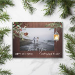 Thank You Photo Wedding Wood Winter Christmas  Note Card<br><div class="desc">This design may be personalized in the area provided by changing the photo and/or text. Or it can be customized by clicking Personalize this Template and then choosing the click to customize further option and delete or change the color of the background, add text, change the text color or style,...</div>