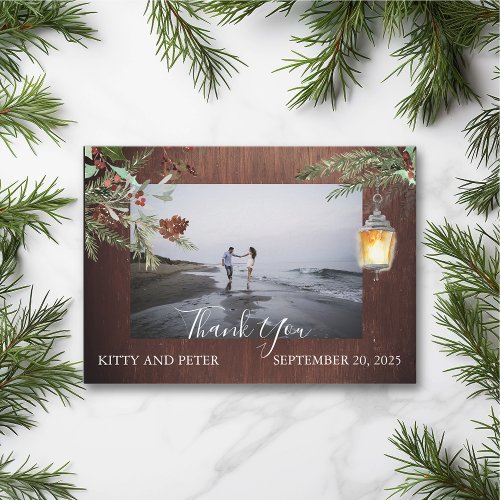 Thank You Photo Wedding Wood Winter Christmas  Note Card