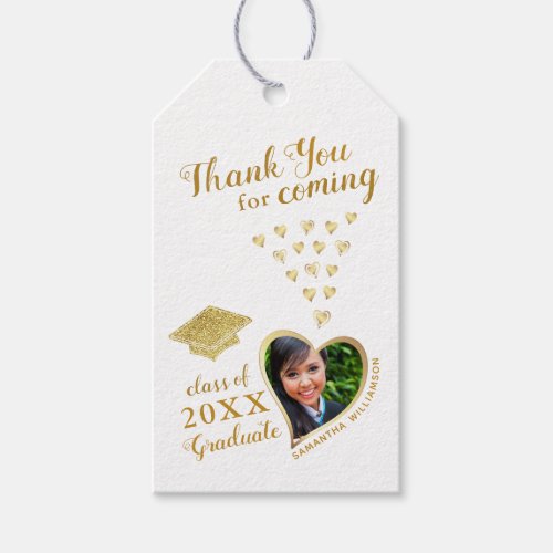 Thank You Photo White and Gold 2024 Graduation Gift Tags