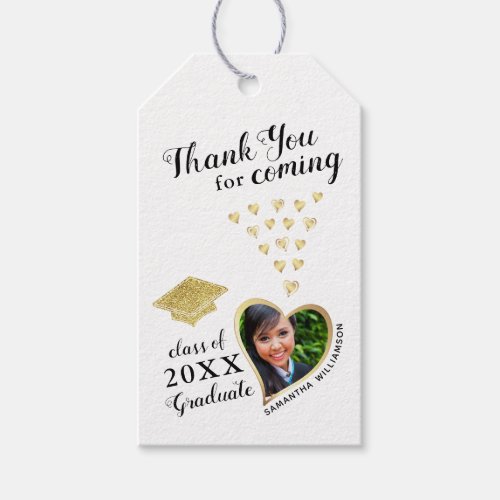 Thank You Photo White Gold Black 2024 Graduation Gift Tags