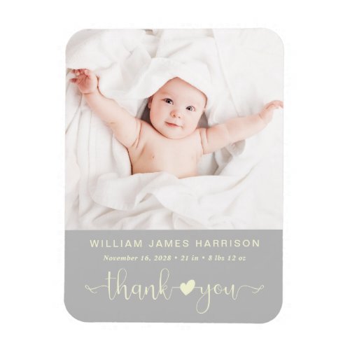 Thank You Photo Yellow Grey Birth Announcement Magnet