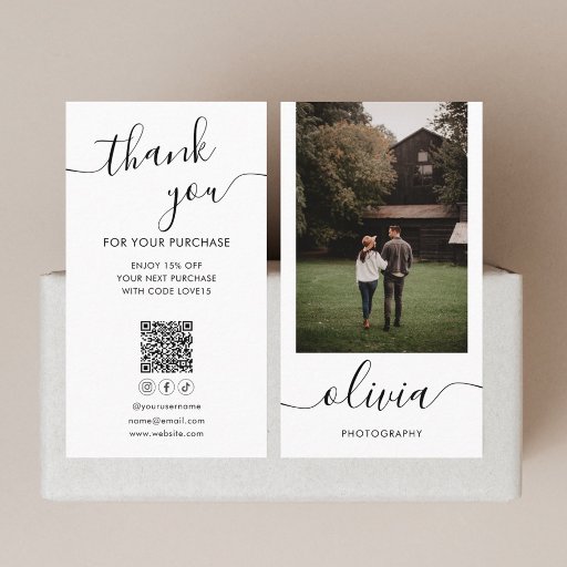 Customizable Thank You Photography Social Media QR Code Business Card