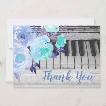 Thank You Piano Blue Watercolor Flowers by musickitten at Zazzle