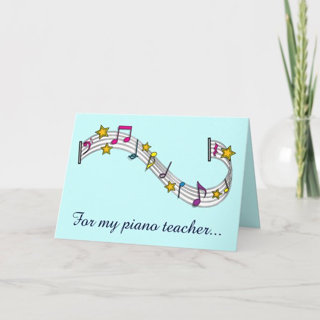 Thank You Piano Teacher with Notes and Stars (Front)