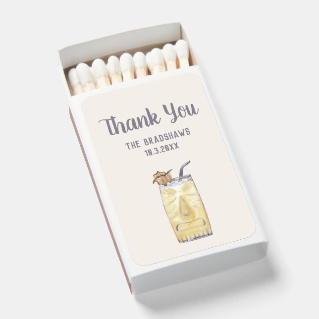 Thank You Piña Colada Cocktail Wedding Favor Matchboxes (Front Open)