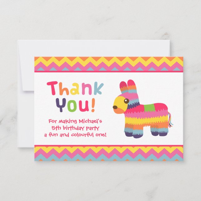 Thank You Pinata Mexican Fiesta Birthday Party Card (Front)