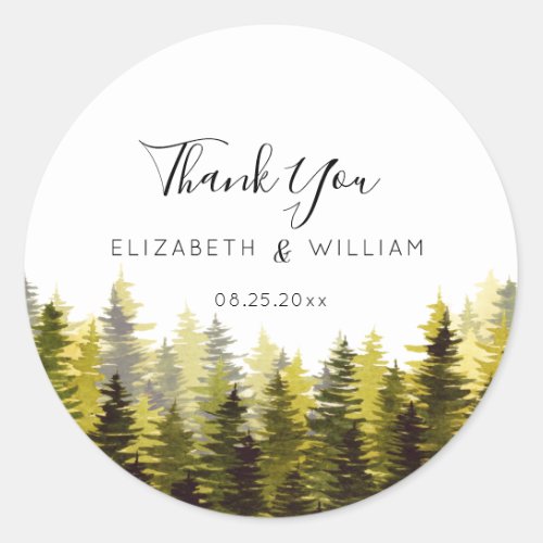 Thank You Pine Trees Wedding  Classic Round Sticker