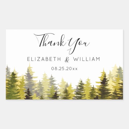 Thank You Pine Trees Wedding   Rectangular Sticker