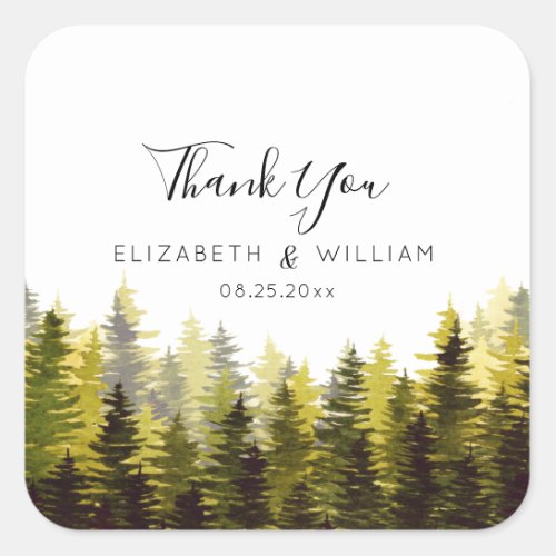 Thank You Pine Trees Wedding    Square Sticker