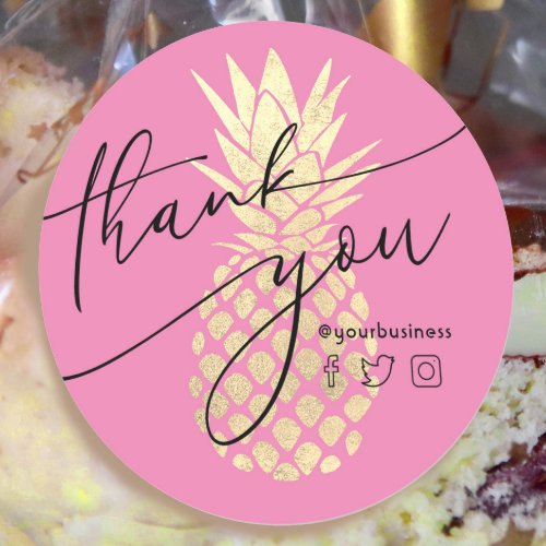 thank you pineapple classic round sticker