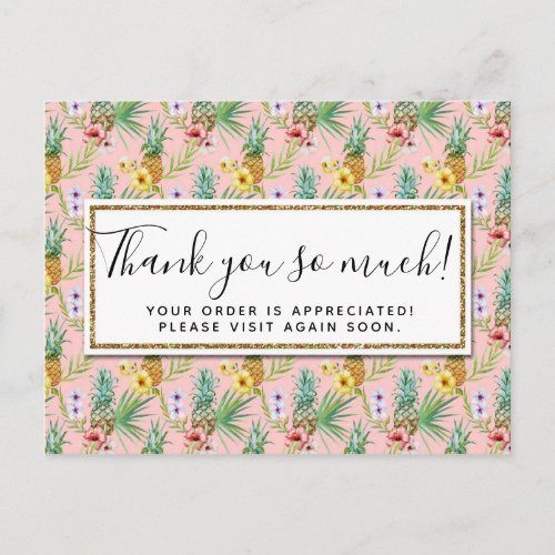 Thank You Pineapple  Hibiscus Flowers Watercolor Postcard