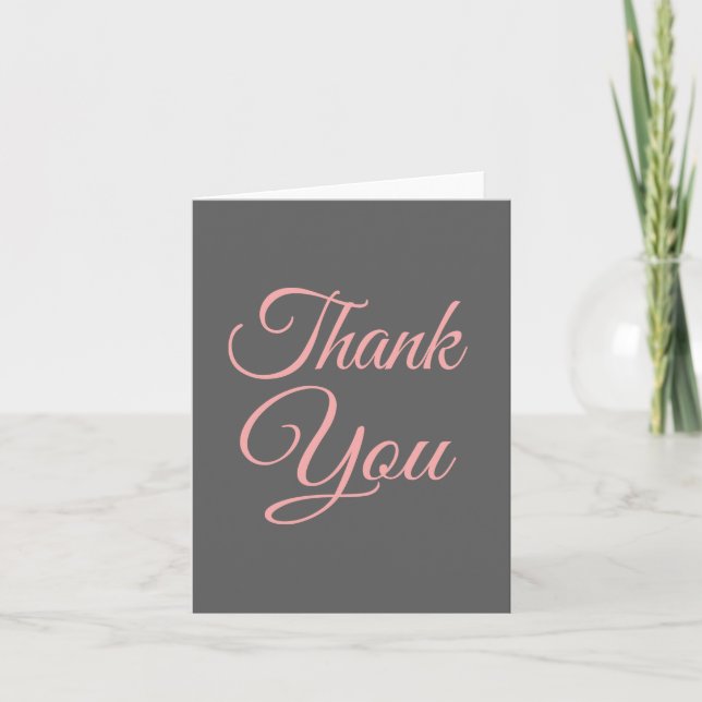 Thank You Pink And Gray Blank Note Card (Front)
