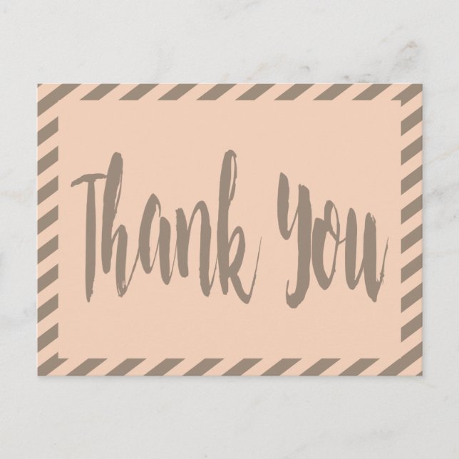 Thank You Pink And Gray Brown Stripes Postcard (Front)