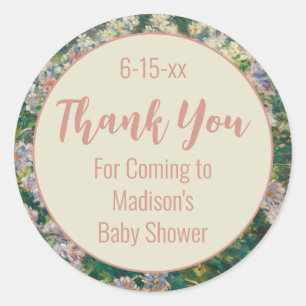 Thank You Pink and Green Floral Baby Shower Classic Round Sticker