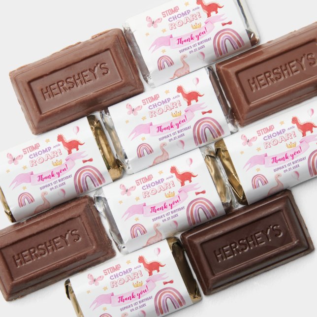 Thank you Pink Baby Dinasaur Kids Birthday Party Hershey's Miniatures (Assorted)