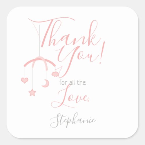 Thank You Pink Baby Mobile Square Sticker