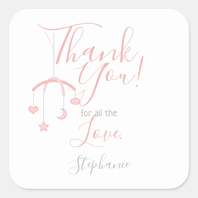 Thank You Pink Baby Mobile Square Sticker (Front)