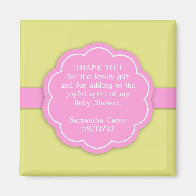 Thank You Pink Baby Shower Favor Magnet (Front)